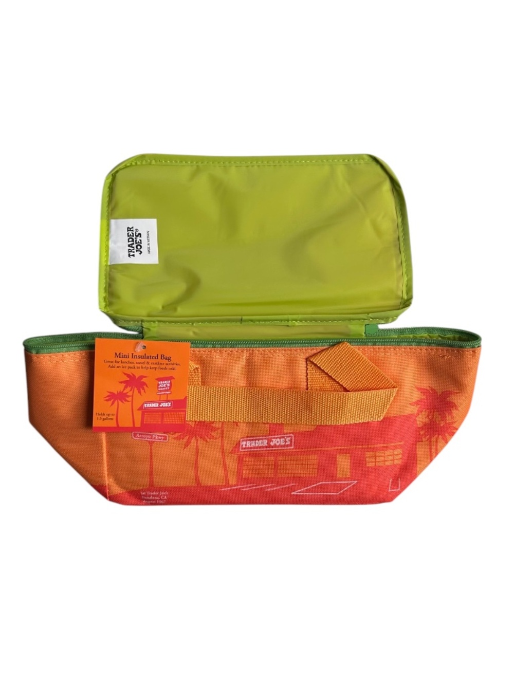 NWT Trader Joe's Mini Insulated Tote Bag Orange & Green